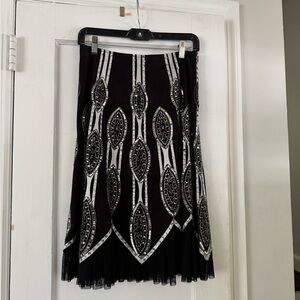 Chic Black and Silver Embellished Midi Skirt
